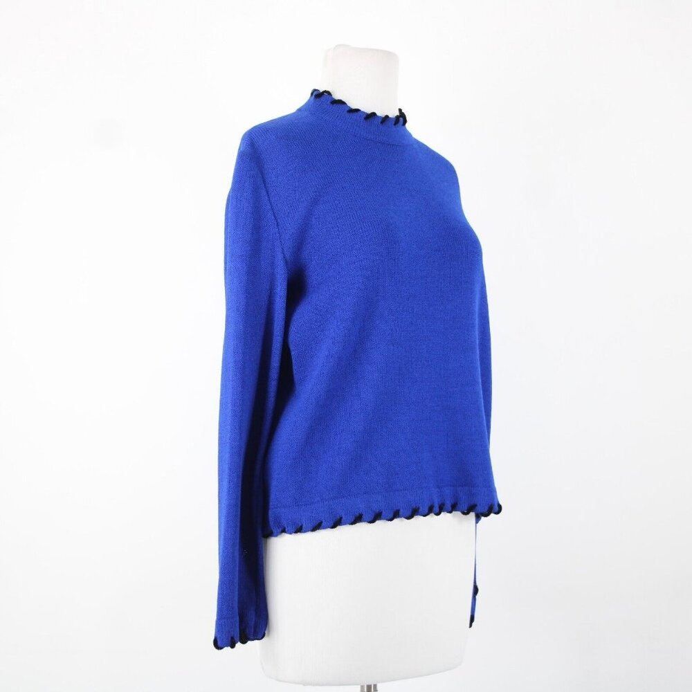 St John Sport Sz S Royal Blue Black Trim Collared Santana Knit AS IS Sweater - Picture 16 of 16